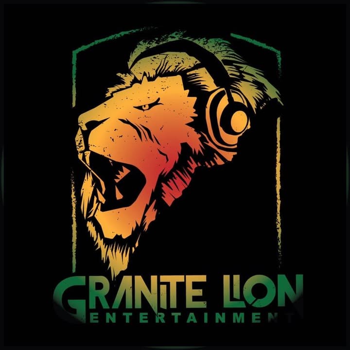 Granite Lion lion-and-headphones logo on a black tee