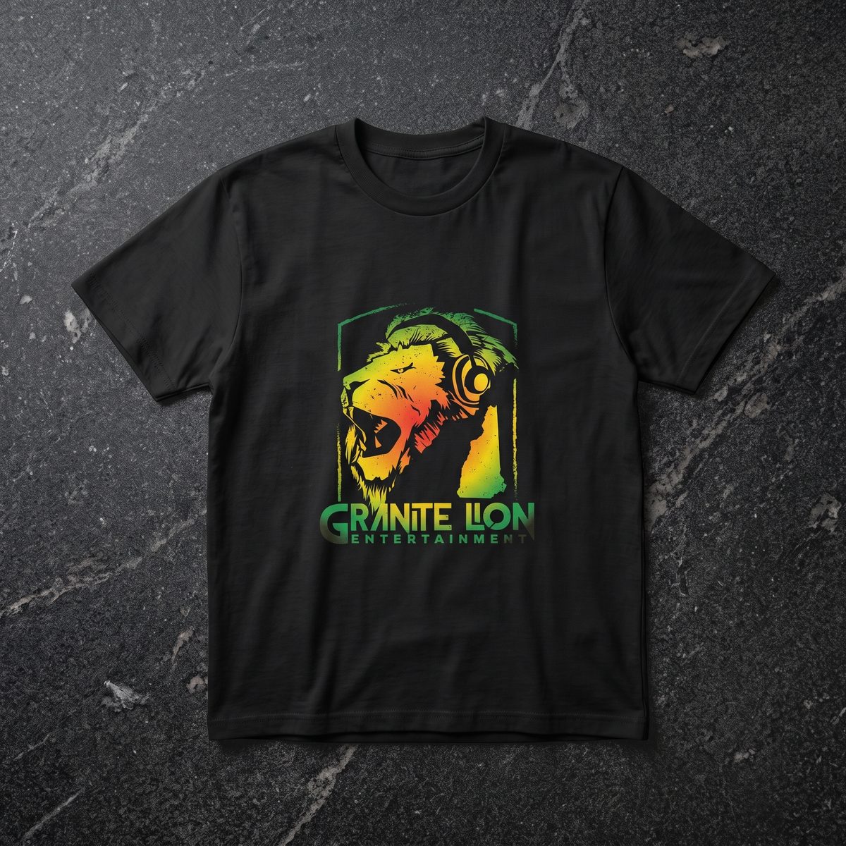 Lion Tee: Granite Lion logo on a black tee